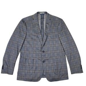 Bar III Mens 44L Slim Fit Suit Jacket Blazer Grey Blue Plaid Stretch